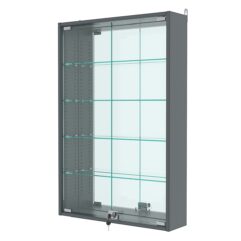 Витрина настенная с регулировочными полками №2-2А-РЕГ с зеркалом, Темно-Серый