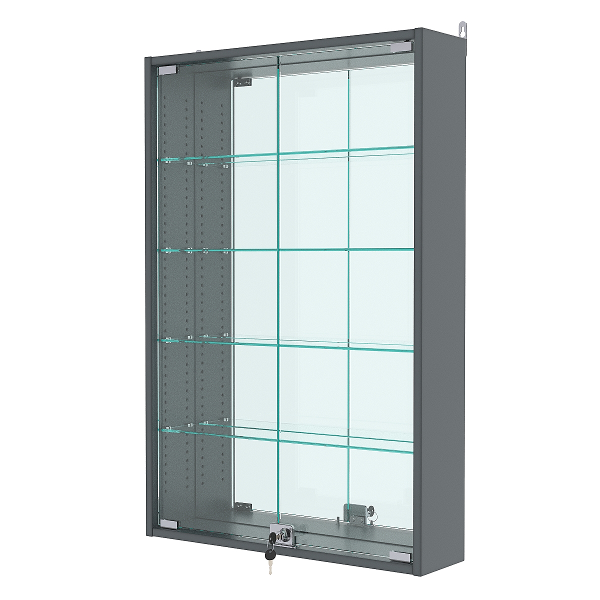 Витрина настенная с регулировочными полками №2-2А-РЕГ с зеркалом, Темно-Серый