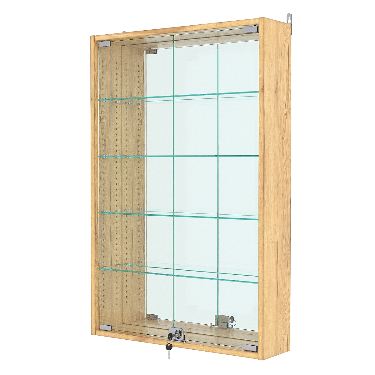 Витрина настенная с регулировочными полками №2-2А-РЕГ с зеркалом, Дуб Золотистый
