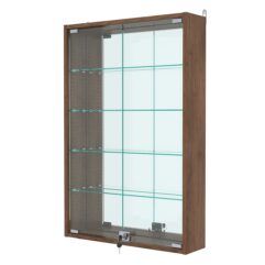 Витрина настенная с регулировочными полками №2-2А-РЕГ с зеркалом, Орех