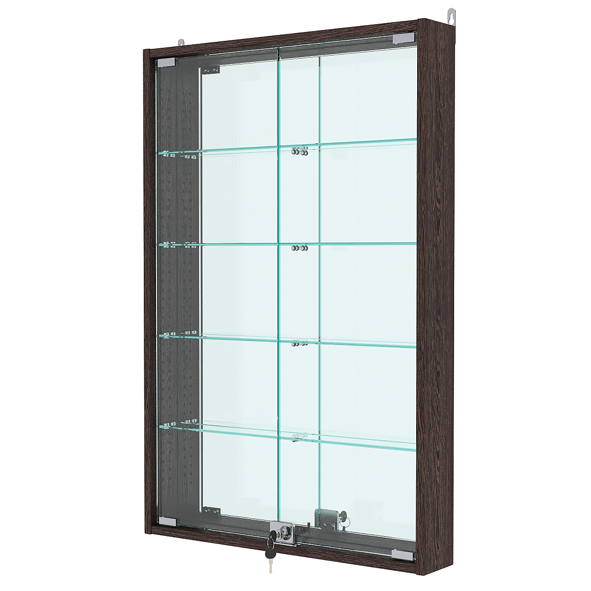 Витрина настенная с регулировочными полками №2-2АУ-РЕГ с зеркалом, Дуб Венге