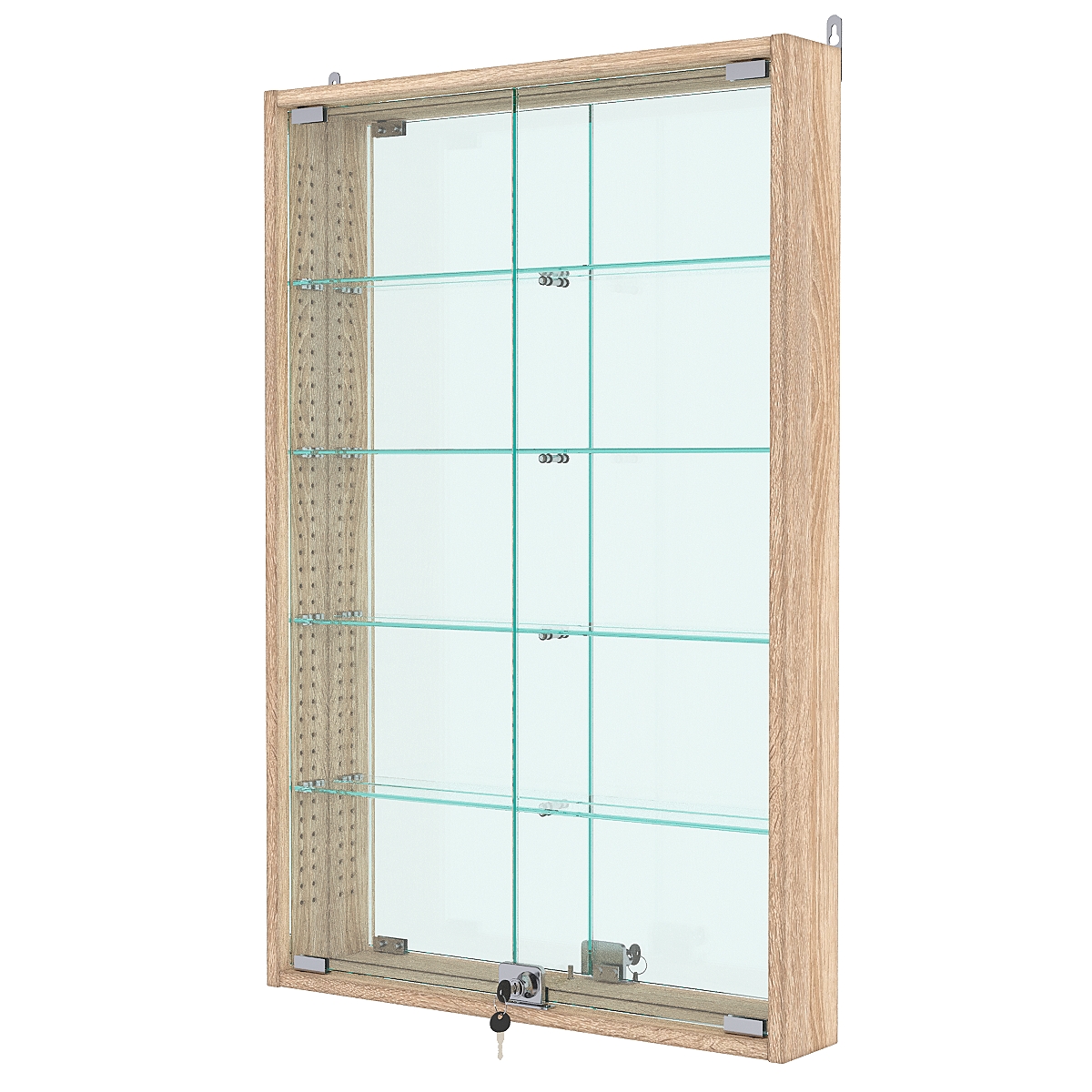 Витрина настенная с регулировочными полками №2-2АУ-РЕГ с зеркалом, Дуб Сонома