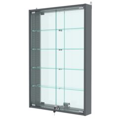 Витрина настенная с регулировочными полками №2-2АУ-РЕГ с зеркалом, Темно-Серый