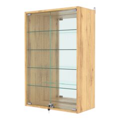 Витрина настенная с регулировочными полками №2-2АГ-РЕГ с зеркалом, Дуб Золотистый