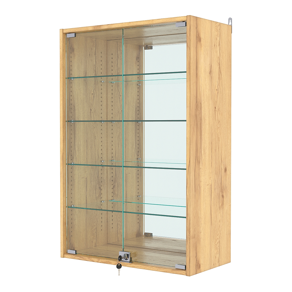 Витрина настенная с регулировочными полками №2-2АГ-РЕГ с зеркалом, Дуб Золотистый