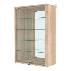 Витрина настенная с регулировочными полками №2-2АГ-РЕГ с зеркалом, Дуб Сонома