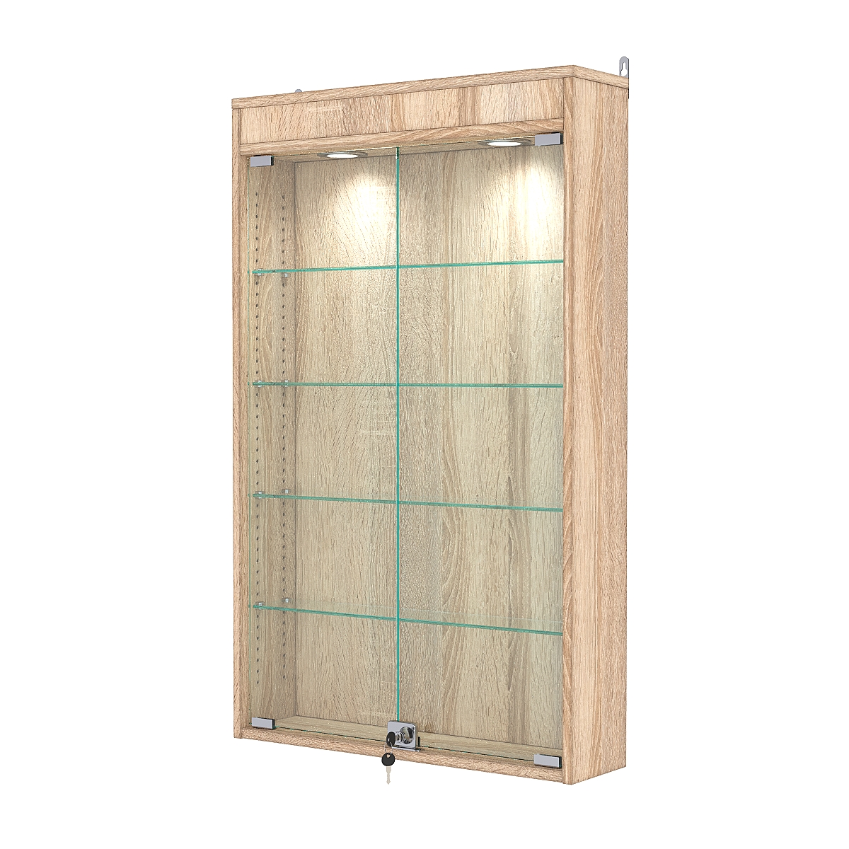 Витрина настенная с регулировочными полками №2-3А-РЕГ с подсветкой, Дуб Сонома