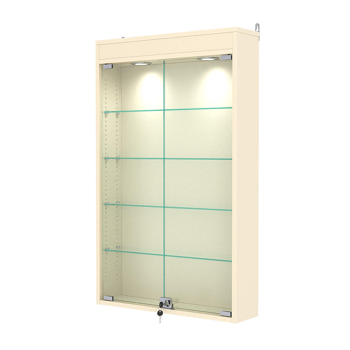 Витрина настенная с регулировочными полками №2-3А-РЕГ с подсветкой, Крем Вайс