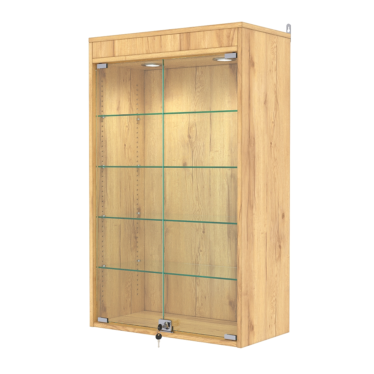 Витрина настенная с регулировочными полками №2-3АГ-РЕГ с подсветкой, Дуб Золотистый