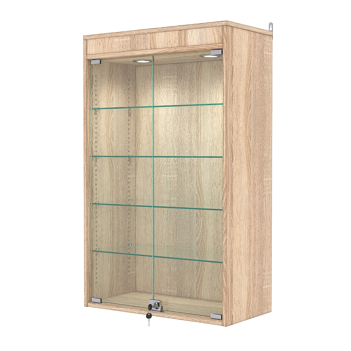 Витрина настенная с регулировочными полками №2-3АГ-РЕГ с подсветкой, Дуб Сонома