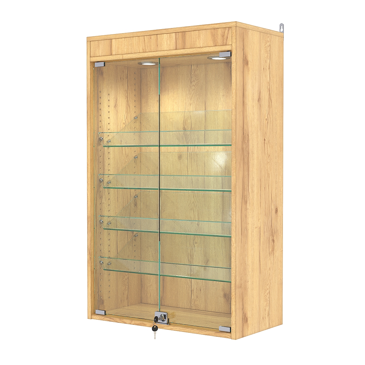 Витрина настенная с регулировочными полками №2-3АКГ-РЕГ с подсветкой, Дуб Золотистый