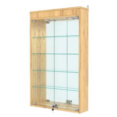 Витрина настенная с регулировочными полками №2-4А-РЕГ с зеркалом и с подсветкой, Дуб Золотистый