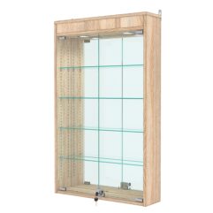 Витрина настенная с регулировочными полками №2-4А-РЕГ с зеркалом и с подсветкой, Дуб Сонома