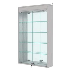 Витрина настенная с регулировочными полками №2-4А-РЕГ с зеркалом и с подсветкой, Серый