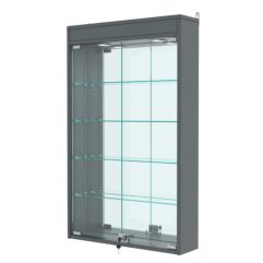 Витрина настенная с регулировочными полками №2-4А-РЕГ с зеркалом и с подсветкой, Темно-Серый