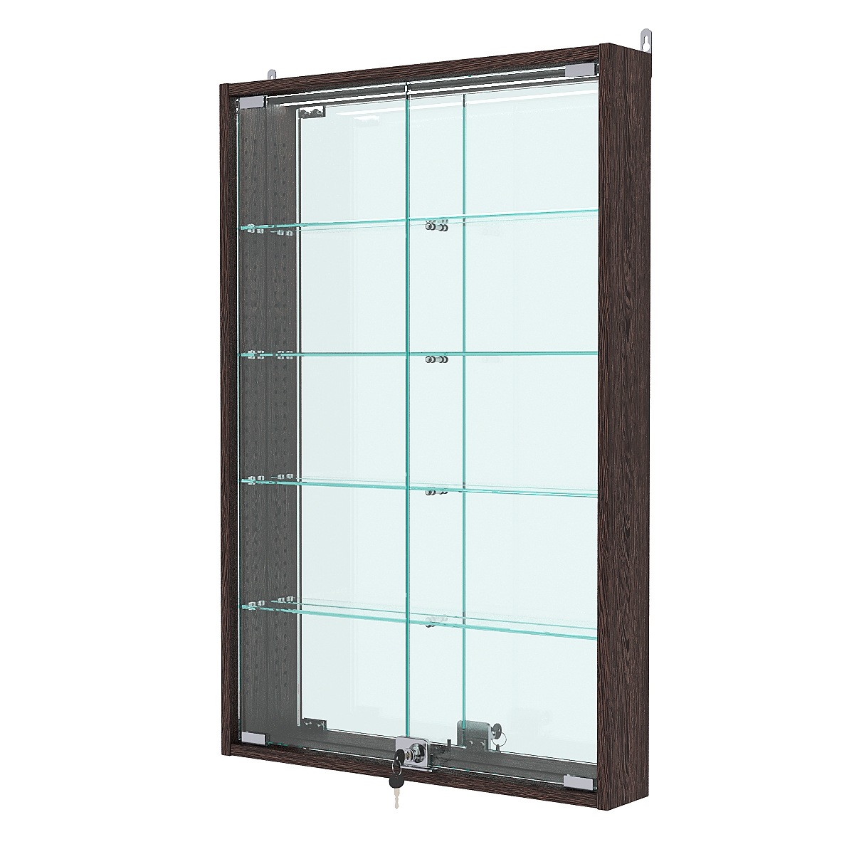 Витрина настенная с регулировочными полками №2-4АУ-РЕГ с зеркалом и с подсветкой, Дуб Венге