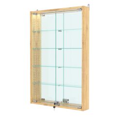 Витрина настенная с регулировочными полками №2-4АУ-РЕГ с зеркалом и с подсветкой, Дуб Золотистый