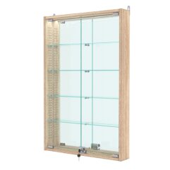 Витрина настенная с регулировочными полками №2-4АУ-РЕГ с зеркалом и с подсветкой, Дуб Сонома