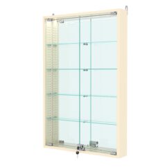 Витрина настенная с регулировочными полками №2-4АУ-РЕГ с зеркалом и с подсветкой, Крем Вайс