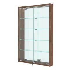 Витрина настенная с регулировочными полками №2-4АУ-РЕГ с зеркалом и с подсветкой, Орех