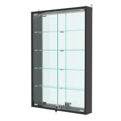 Витрина настенная с регулировочными полками №2-4АУ-РЕГ с зеркалом и с подсветкой, Черный