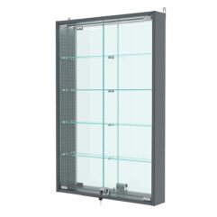 Витрина настенная с регулировочными полками №2-4АУ-РЕГ с зеркалом и с подсветкой, Темно-Серый