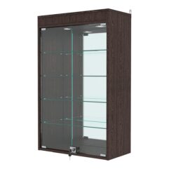 Витрина настенная с регулировочными полками №2-4АГ-РЕГ с зеркалом и с подсветкой, Дуб Венге