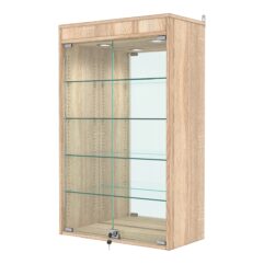 Витрина настенная с регулировочными полками №2-4АГ-РЕГ с зеркалом и с подсветкой, Дуб Сонома