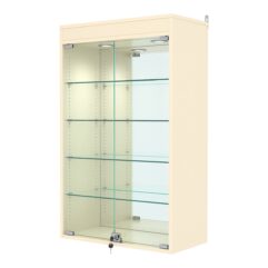 Витрина настенная с регулировочными полками №2-4АГ-РЕГ с зеркалом и с подсветкой, Крем Вайс