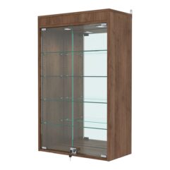 Витрина настенная с регулировочными полками №2-4АГ-РЕГ с зеркалом и с подсветкой, Орех