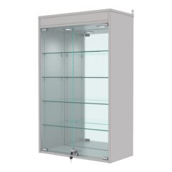 Витрина настенная с регулировочными полками №2-4АГ-РЕГ с зеркалом и с подсветкой, Серый