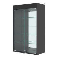 Витрина настенная с регулировочными полками №2-4АГ-РЕГ с зеркалом и с подсветкой, Черный