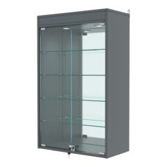 Витрина настенная с регулировочными полками №2-4АГ-РЕГ с зеркалом и с подсветкой, Темно-Серый