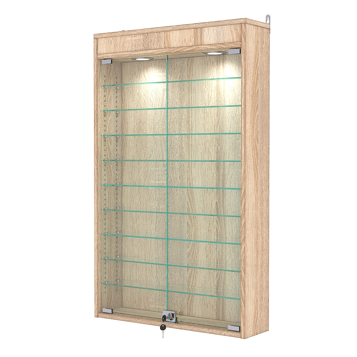 Витрина настенная с регулировочными полками №2-7А-РЕГ с подсветкой, Дуб Сонома
