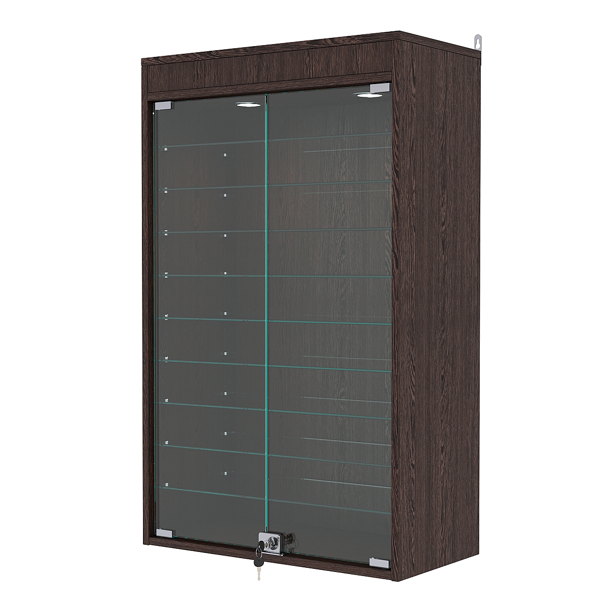 Витрина настенная с регулировочными полками №2-7АГ-РЕГ с подсветкой, Дуб Венге