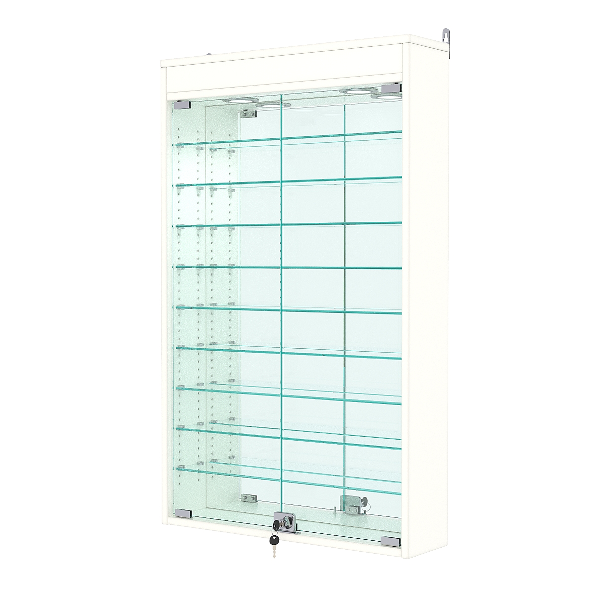 Витрина настенная с регулировочными полками №2-8А-РЕГ с зеркалом и с подсветкой, Белый