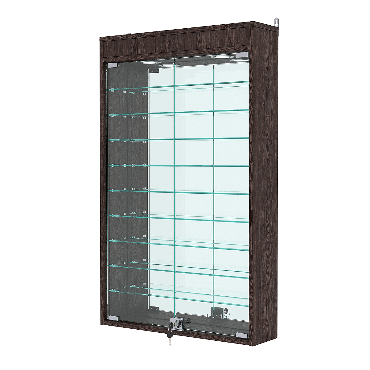 Витрина настенная с регулировочными полками №2-8А-РЕГ с зеркалом и с подсветкой, Дуб Венге