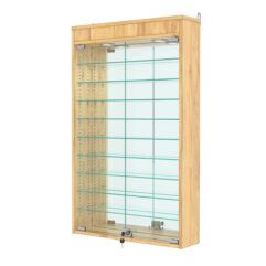 Витрина настенная с регулировочными полками №2-8А-РЕГ с зеркалом и с подсветкой, Дуб Золотистый