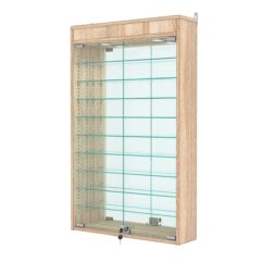 Витрина настенная с регулировочными полками №2-8А-РЕГ с зеркалом и с подсветкой, Дуб Сонома