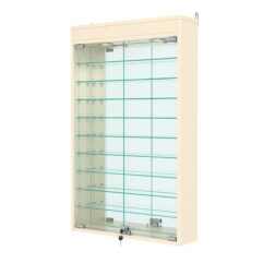 Витрина настенная с регулировочными полками №2-8А-РЕГ с зеркалом и с подсветкой, Крем Вайс