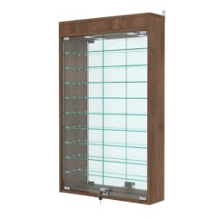 Витрина настенная с регулировочными полками №2-8А-РЕГ с зеркалом и с подсветкой, Орех