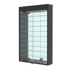 Витрина настенная с регулировочными полками №2-8А-РЕГ с зеркалом и с подсветкой, Черный