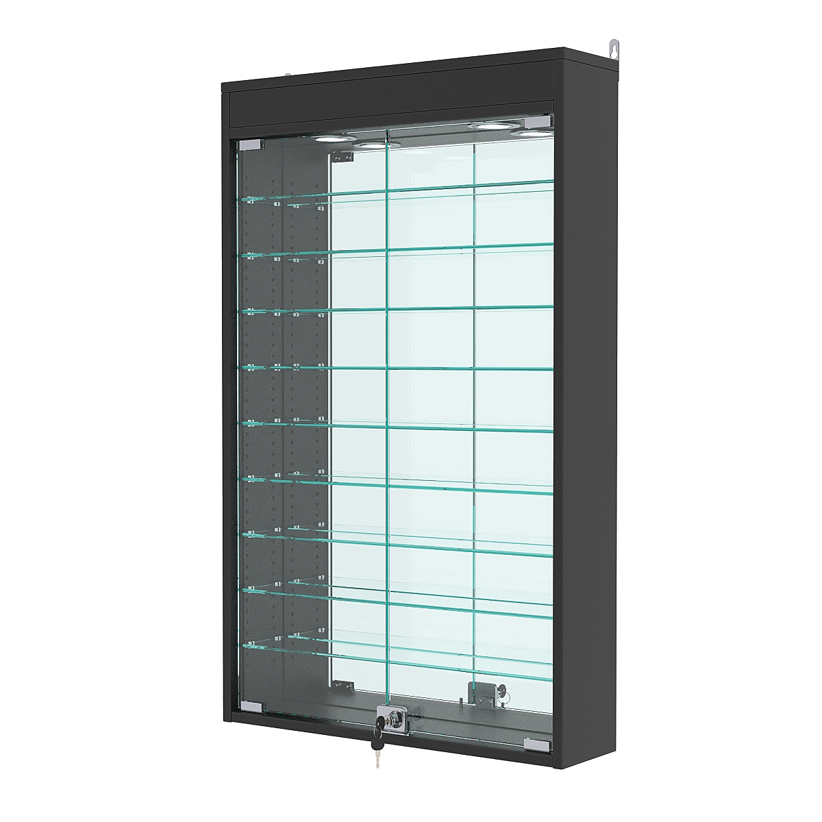 Витрина настенная с регулировочными полками №2-8А-РЕГ с зеркалом и с подсветкой, Черный