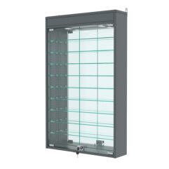 Витрина настенная с регулировочными полками №2-8А-РЕГ с зеркалом и с подсветкой, Темно-Серый