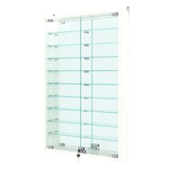 Витрина настенная с регулировочными полками №2-8АУ-РЕГ с зеркалом и с подсветкой, Белый