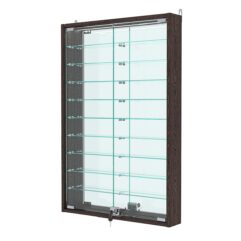 Витрина настенная с регулировочными полками №2-8АУ-РЕГ с зеркалом и с подсветкой, Дуб Венге