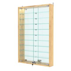 Витрина настенная с регулировочными полками №2-8АУ-РЕГ с зеркалом и с подсветкой, Дуб Золотистый