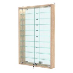 Витрина настенная с регулировочными полками №2-8АУ-РЕГ с зеркалом и с подсветкой, Дуб Сонома