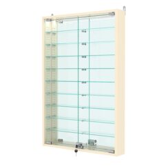 Витрина настенная с регулировочными полками №2-8АУ-РЕГ с зеркалом и с подсветкой, Крем Вайс