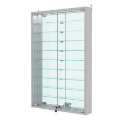 Витрина настенная с регулировочными полками №2-8АУ-РЕГ с зеркалом и с подсветкой, Серый